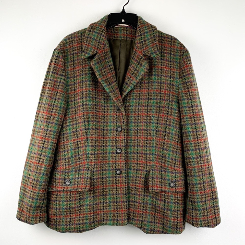 Vintage 70s plaid tweed wool-blend women’s blazer